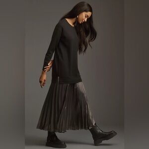 By Anthropologie NWT Long-Sleeve Pleated Twofer Sweater Midi Dress Size Large